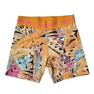 Nike Pro Shorts Dri-Fit Girl's Large 10-12 5" Inseam Athletic Orange Peel Print
